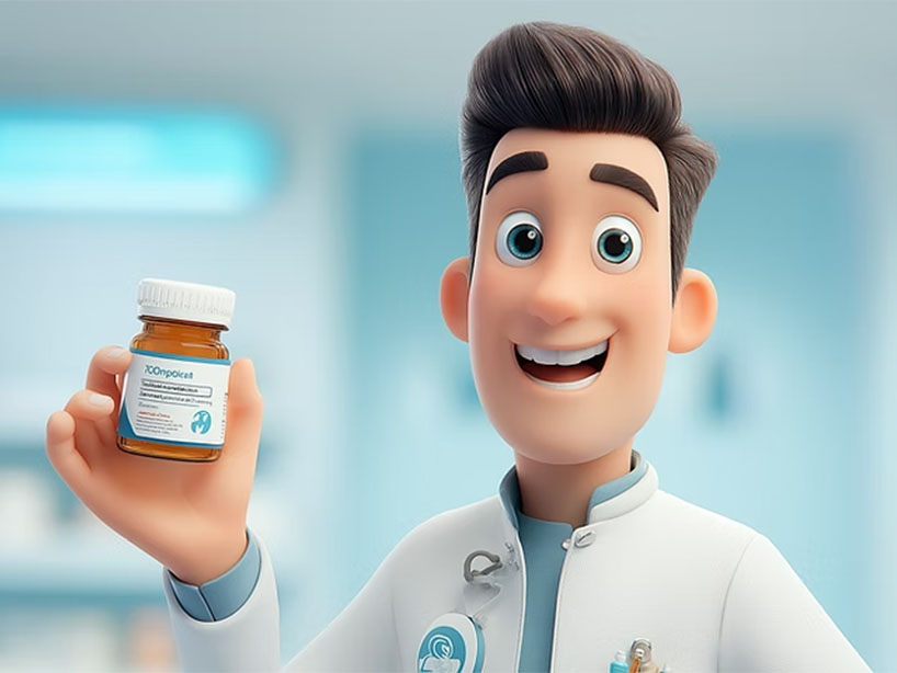 A Mimic Productions character deployed in a healthcare brand context